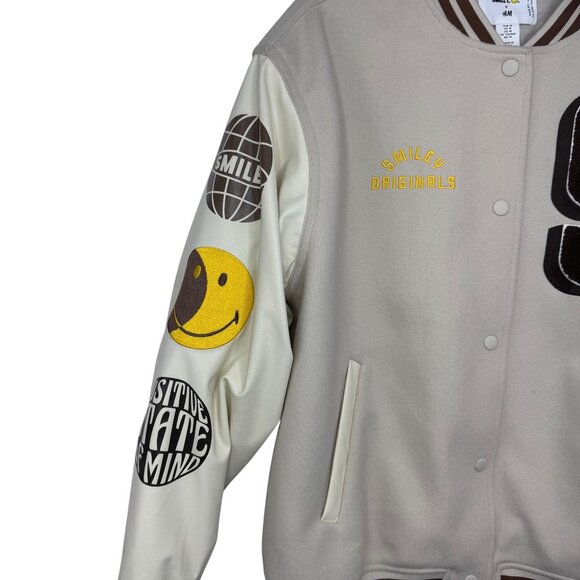 H&M X Smiley Varity Jacket Tan Embroiderer Snap Jacket Men's size M - Picture 4 of 7